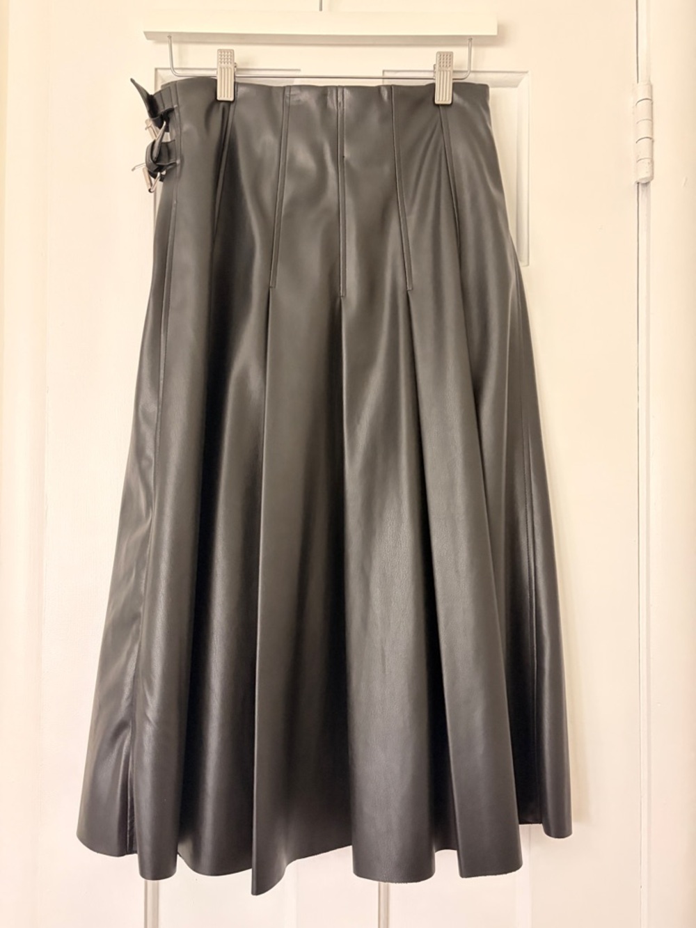 Classic Black Faux Leather A-Line Midi Skirt